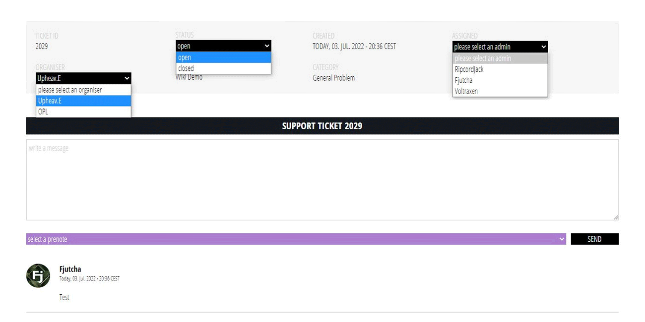 support ticket